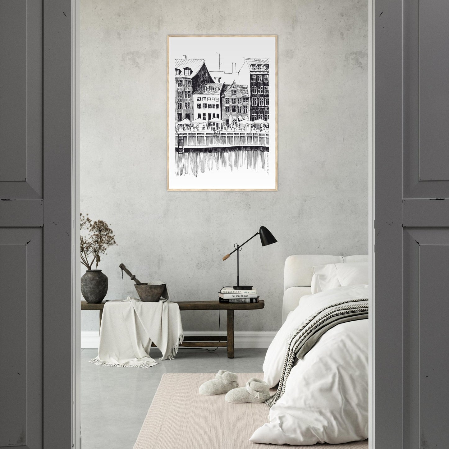 Saturday Afternoon With Cafés And Historic Houses In Copenhagen, Wooden Framed Art Print On Premium Paper