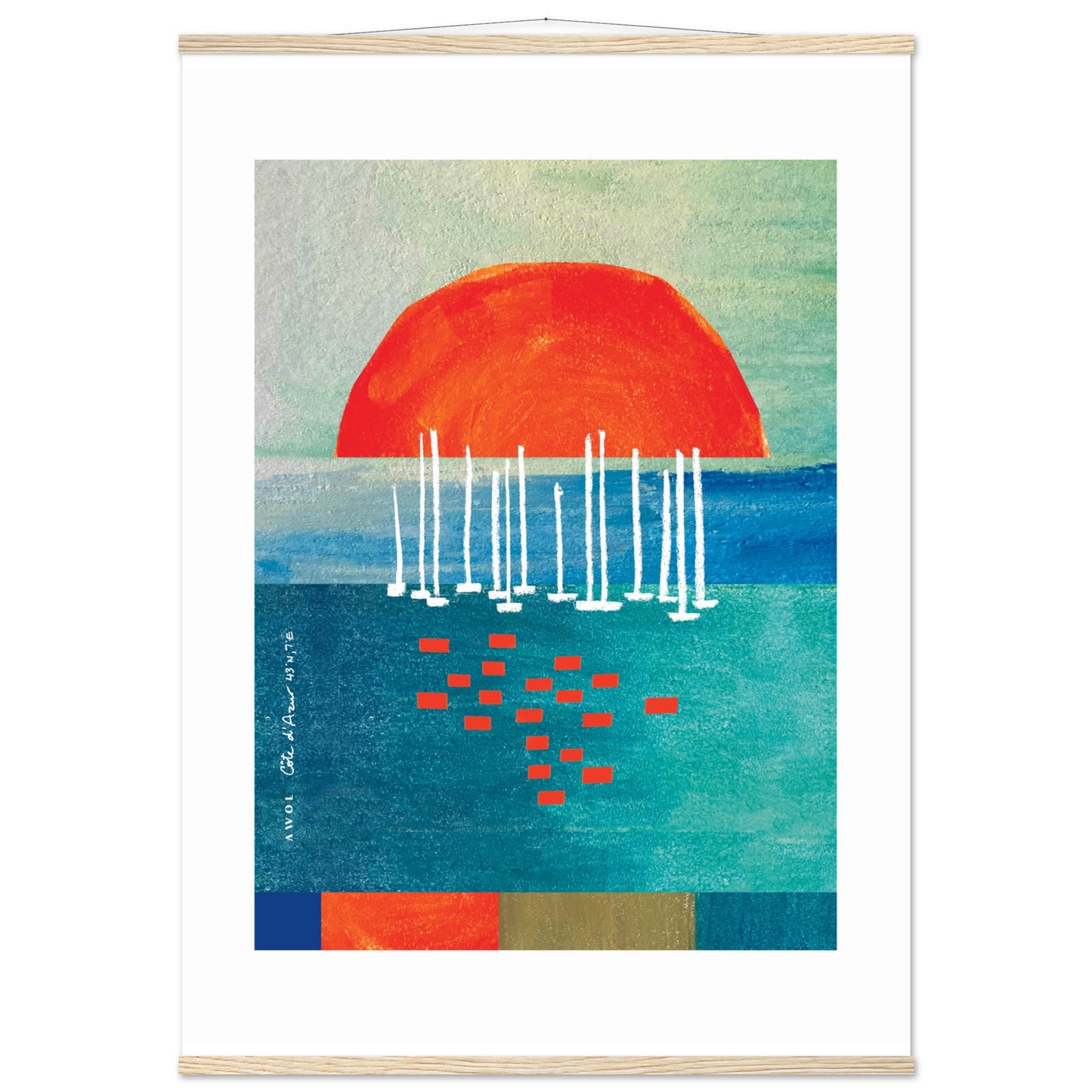 Sunset Wall Poster Print With Sailboats On The Mediterranean: Poster with Hanger