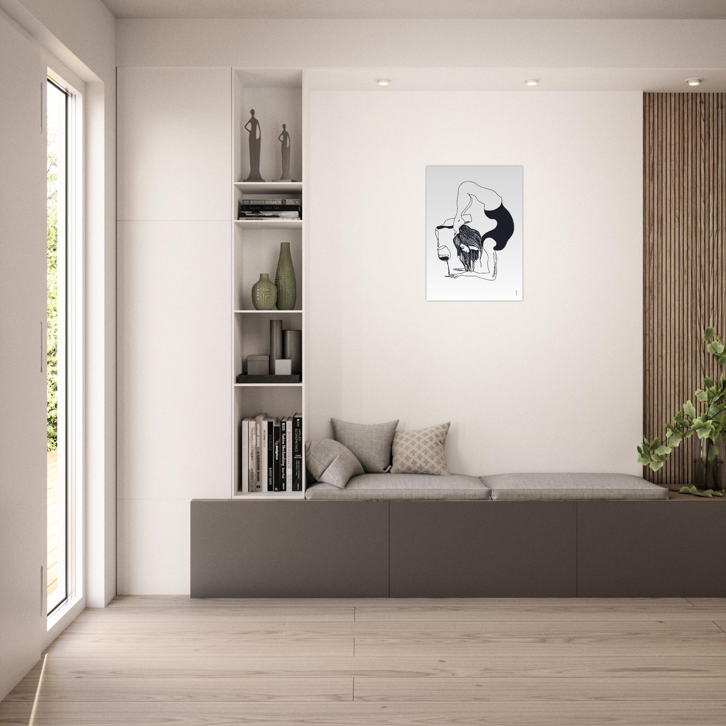 Yoga Balance Pose With Wine: Modern Monochrome Lessons From India, Aluminum Art Print