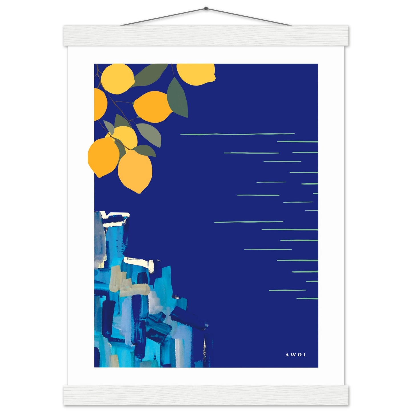Mediterranean Seascape Art: Blue Seas And Lemons, Travel Poster with Hanger