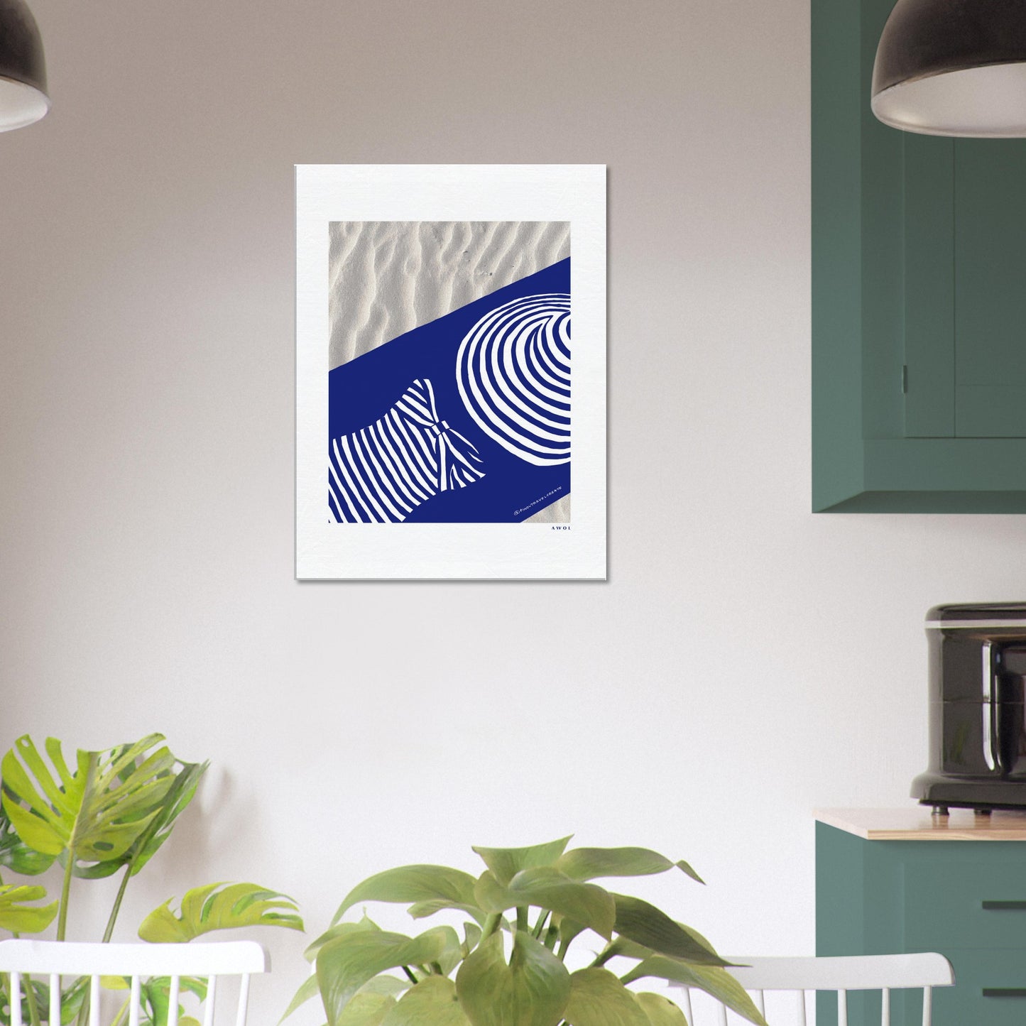 Woman Relaxing In And Oversized Beach Hat, And Striped Bathing Suit, Vacation Vibes, Modern Blue Canvas Art