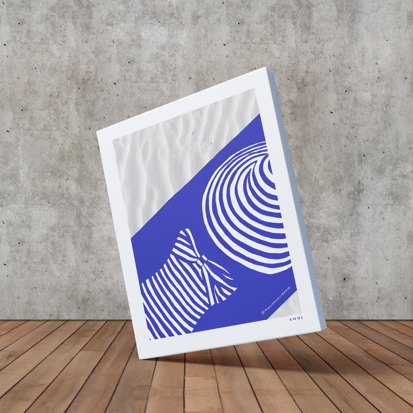 Woman Relaxing In And Oversized Beach Hat, And Striped Bathing Suit, Vacation Vibes, Modern Blue Canvas Art