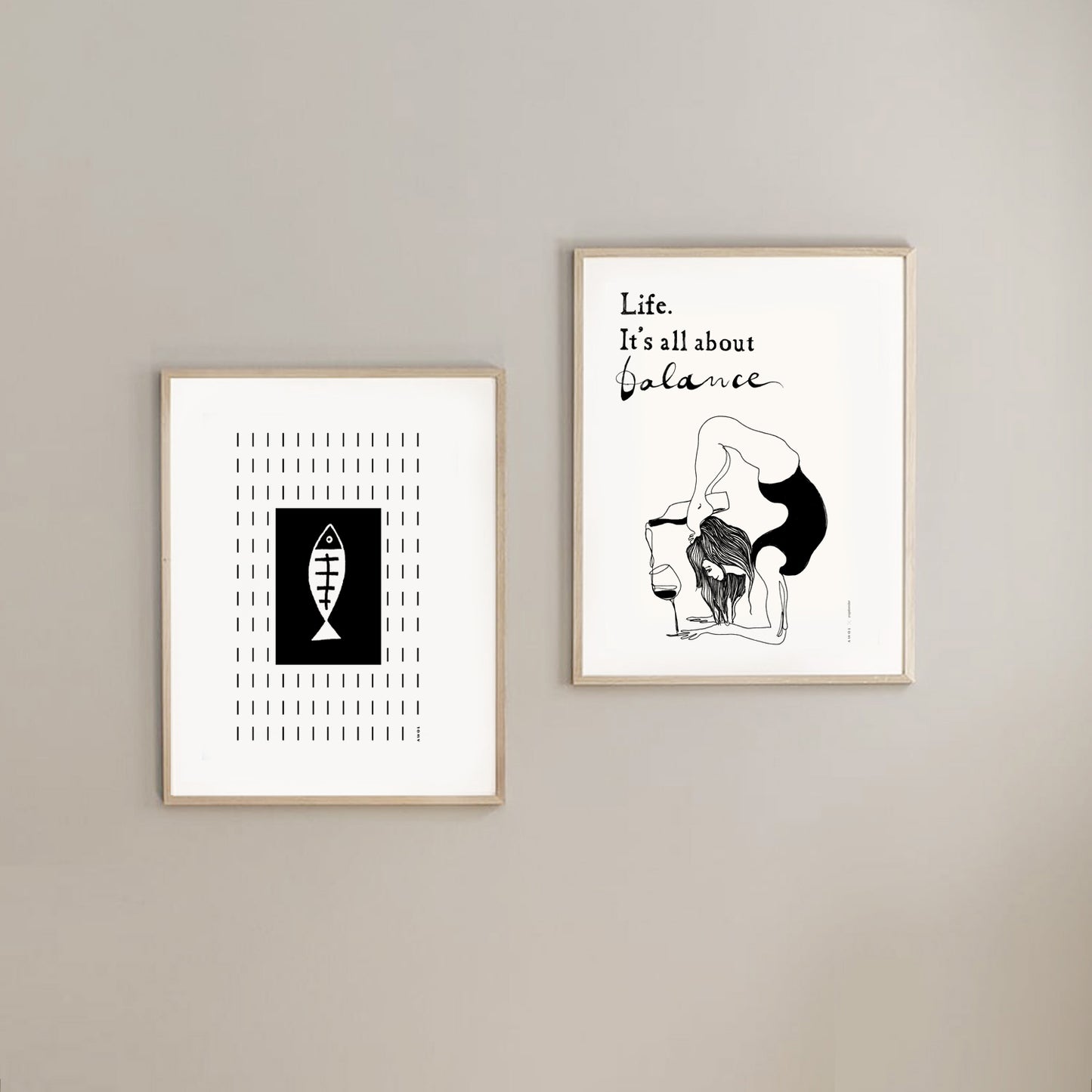 Yoga Art Print With Yoga Pose, Wine And Balance: Framed Art Print