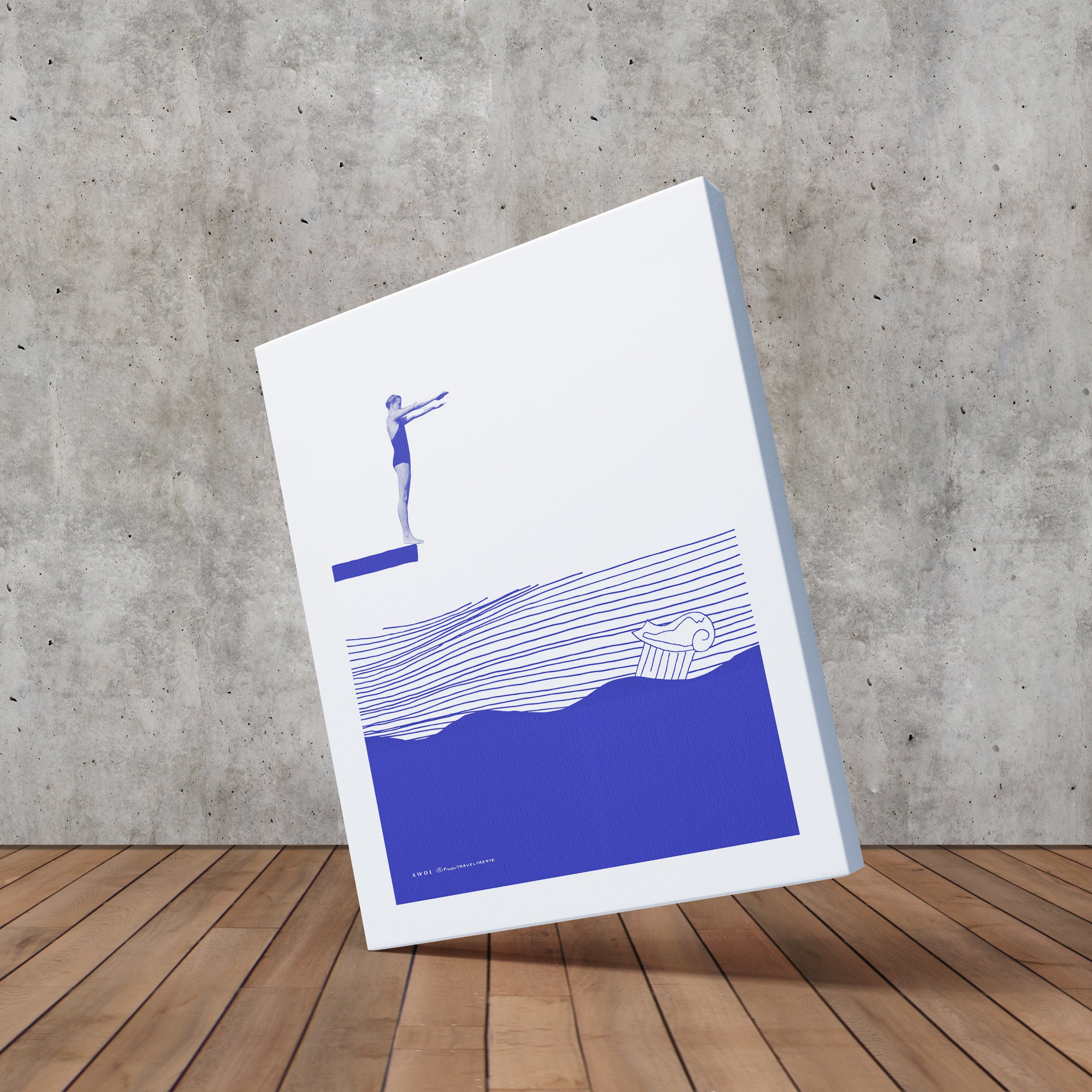 Mediterranean Beach Art, Diving Into The Blue Sea: Art Print On Canvas ...