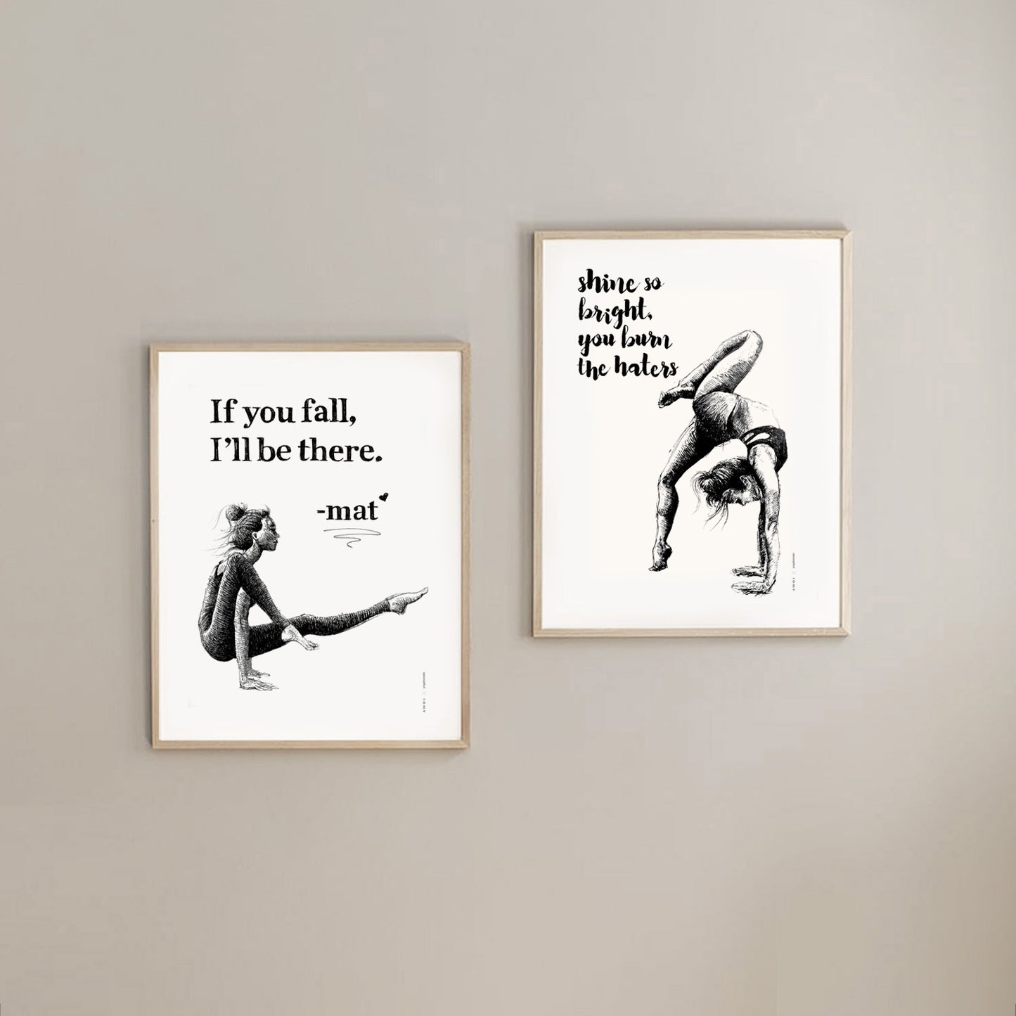 If You Fall, I'll Be There: Yoga Pose Art: Black And White Framed Print