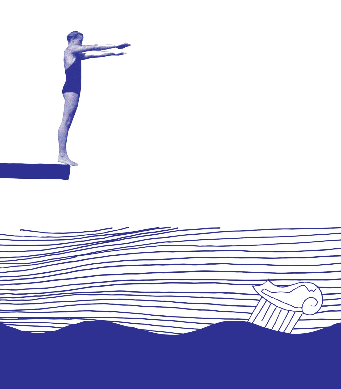 Retro Woman Diving Into The Sea: Mediterranean Travel Poster Print