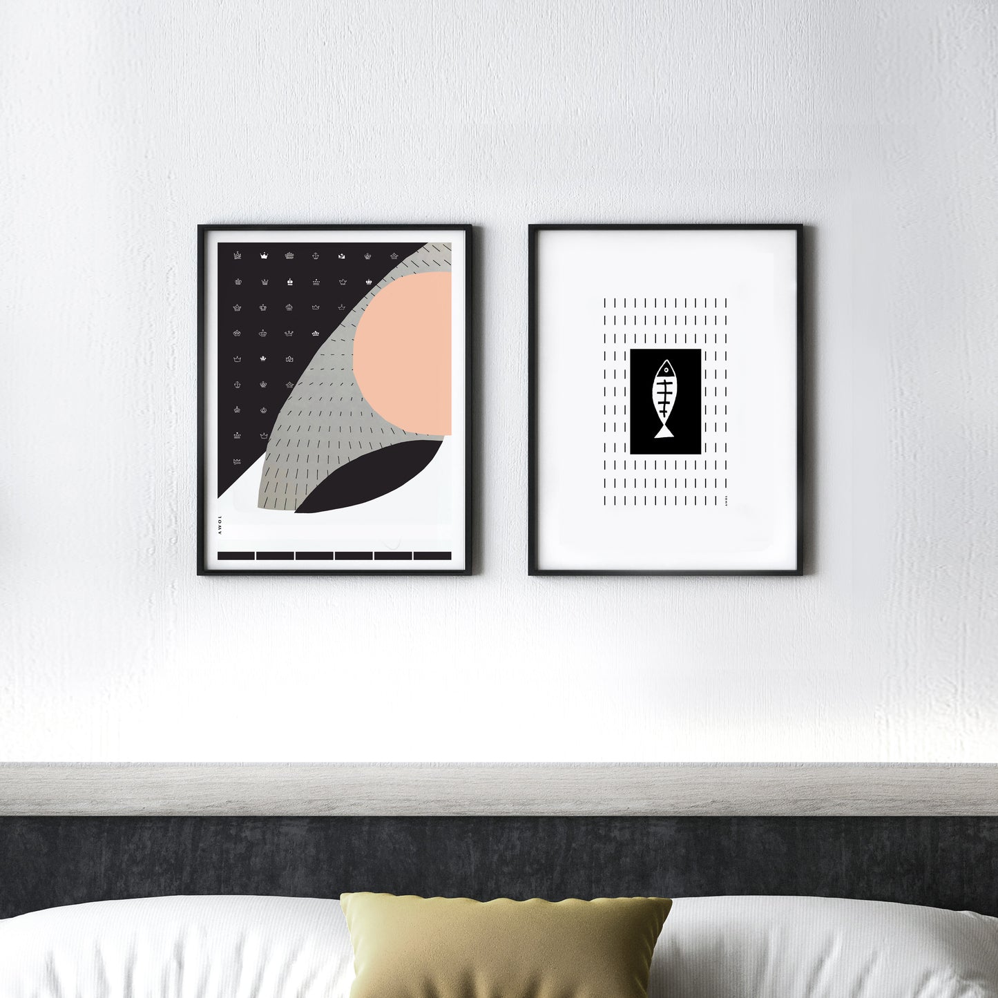 Minimalist Fish Art With Abstract Rain Pattern: Wall Poster Print