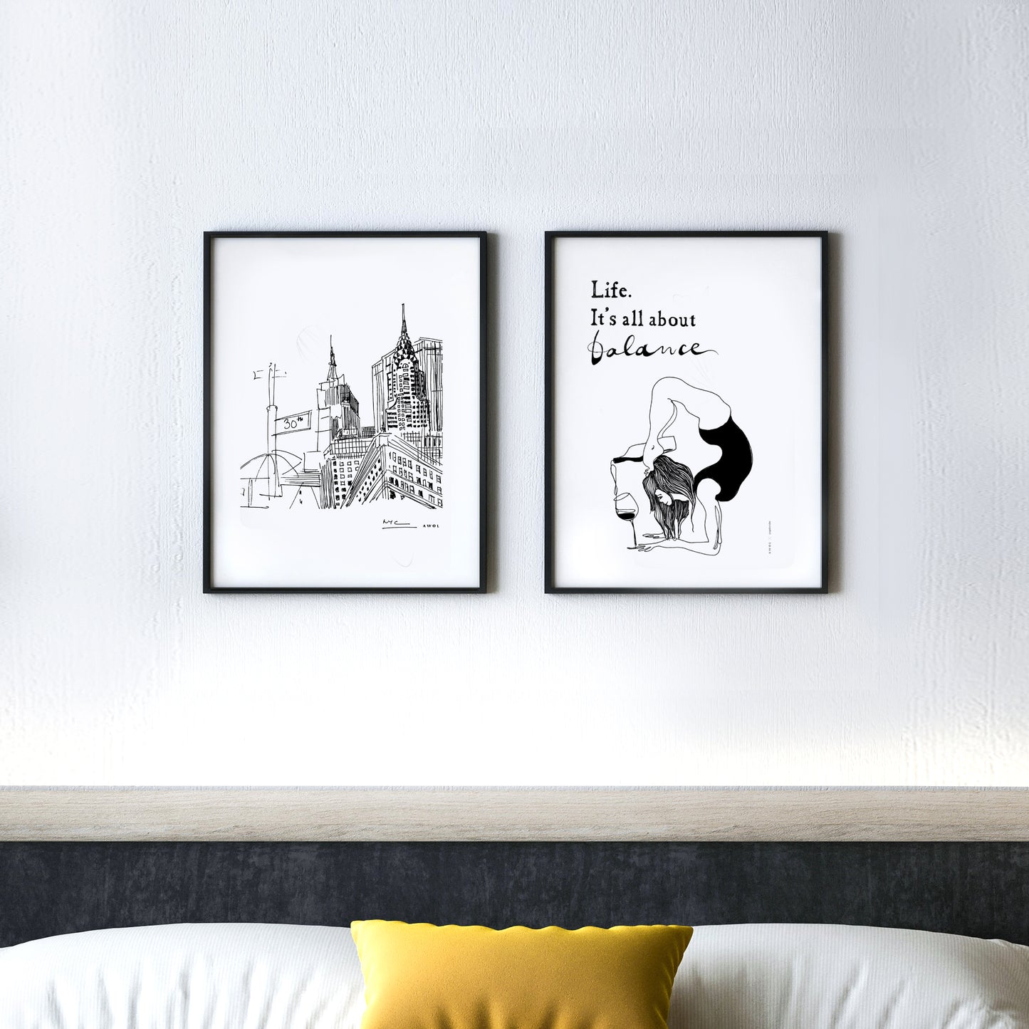 Funny Yoga Art With Wine And Woman In Yoga Pose, Poster with Hanger