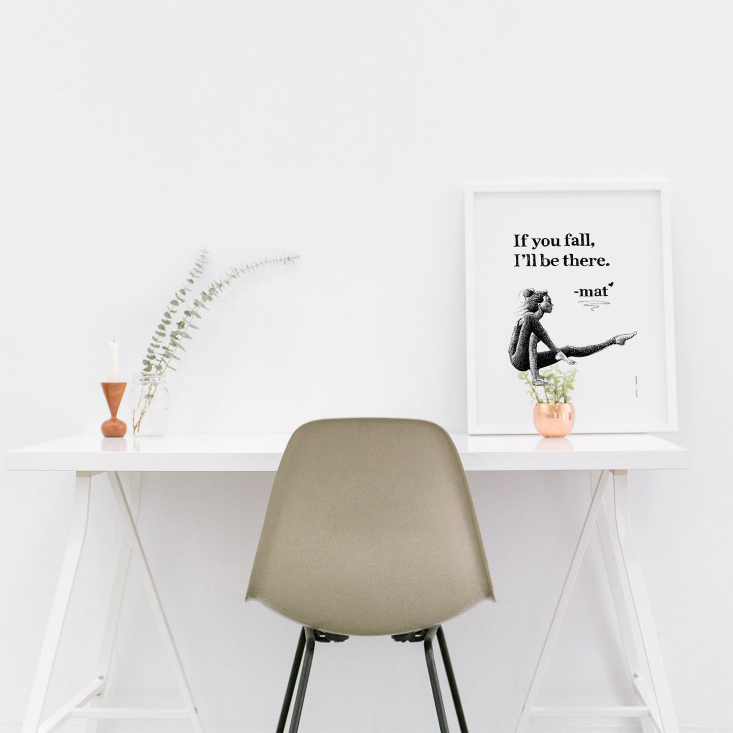 If You Fall, I'll Be There: Yoga Art With Woman And Inspirational Quote: Yoga Poster