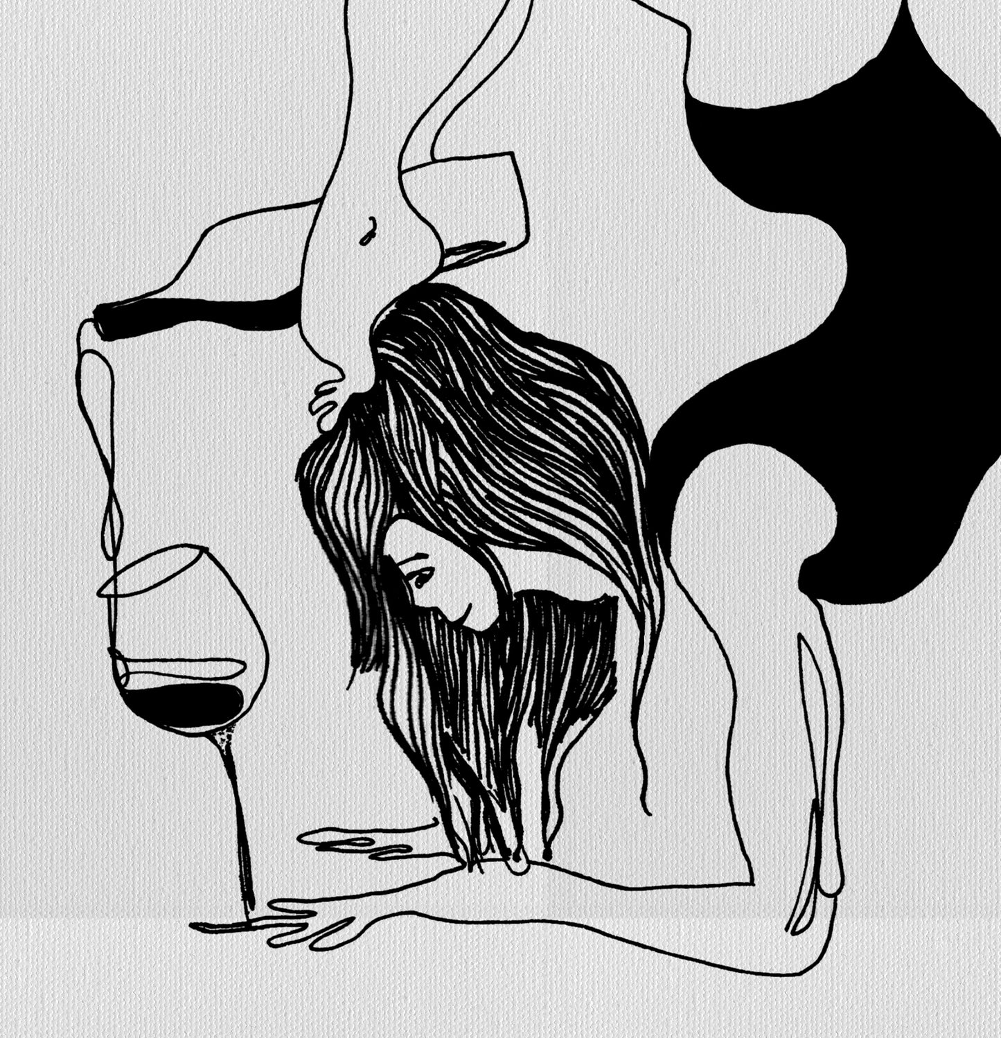 Funny Yoga Art On Canvas:  Minimalist Art Of Yoga Pose On Canvas With Wine