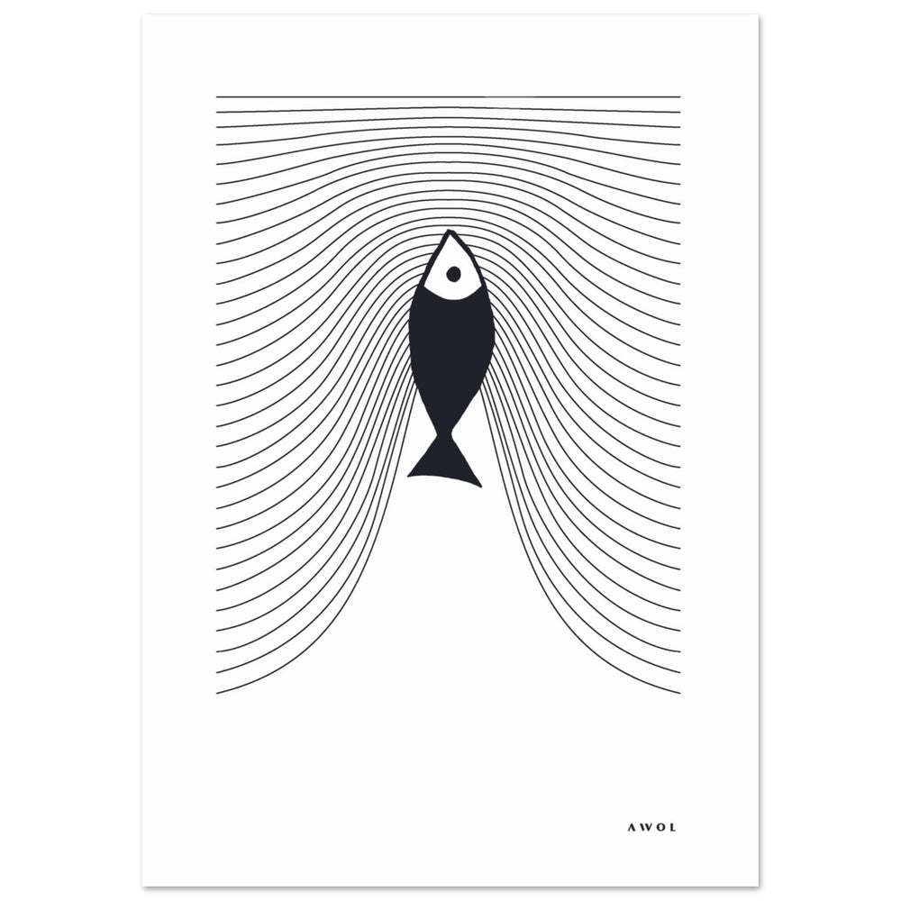 
                      
                        Minimalist Fish Art, Sardine Swimming In Abstract Sea: Scandinavian Poster Print
                      
                    