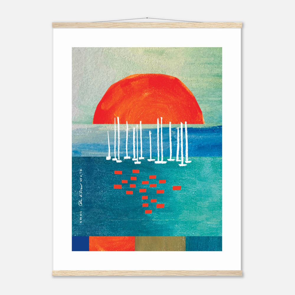 Sunset Wall Poster Print With Sailboats On The Mediterranean: Poster with Hanger