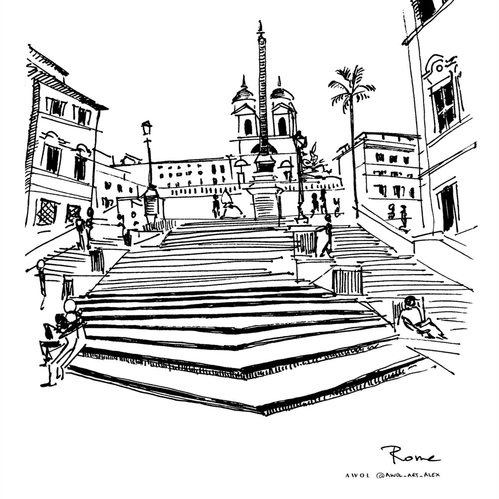
                      
                        Rome Spanish Steps – Hand-Drawn Wall Art Print | Wooden Framed Fine Art Poster | Minimalist Italy Travel Decor
                      
                    