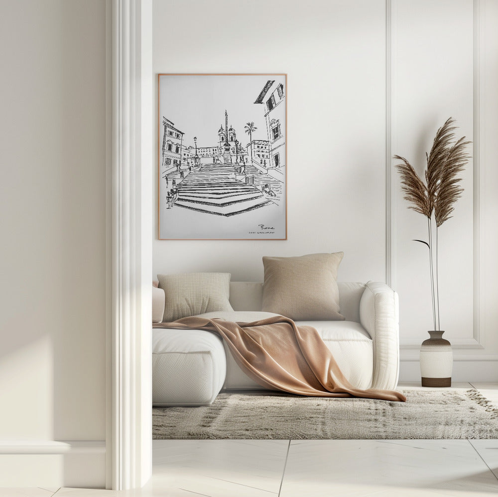 
                      
                        Rome Spanish Steps – Hand-Drawn Wall Art Print | Wooden Framed Fine Art Poster | Minimalist Italy Travel Decor
                      
                    