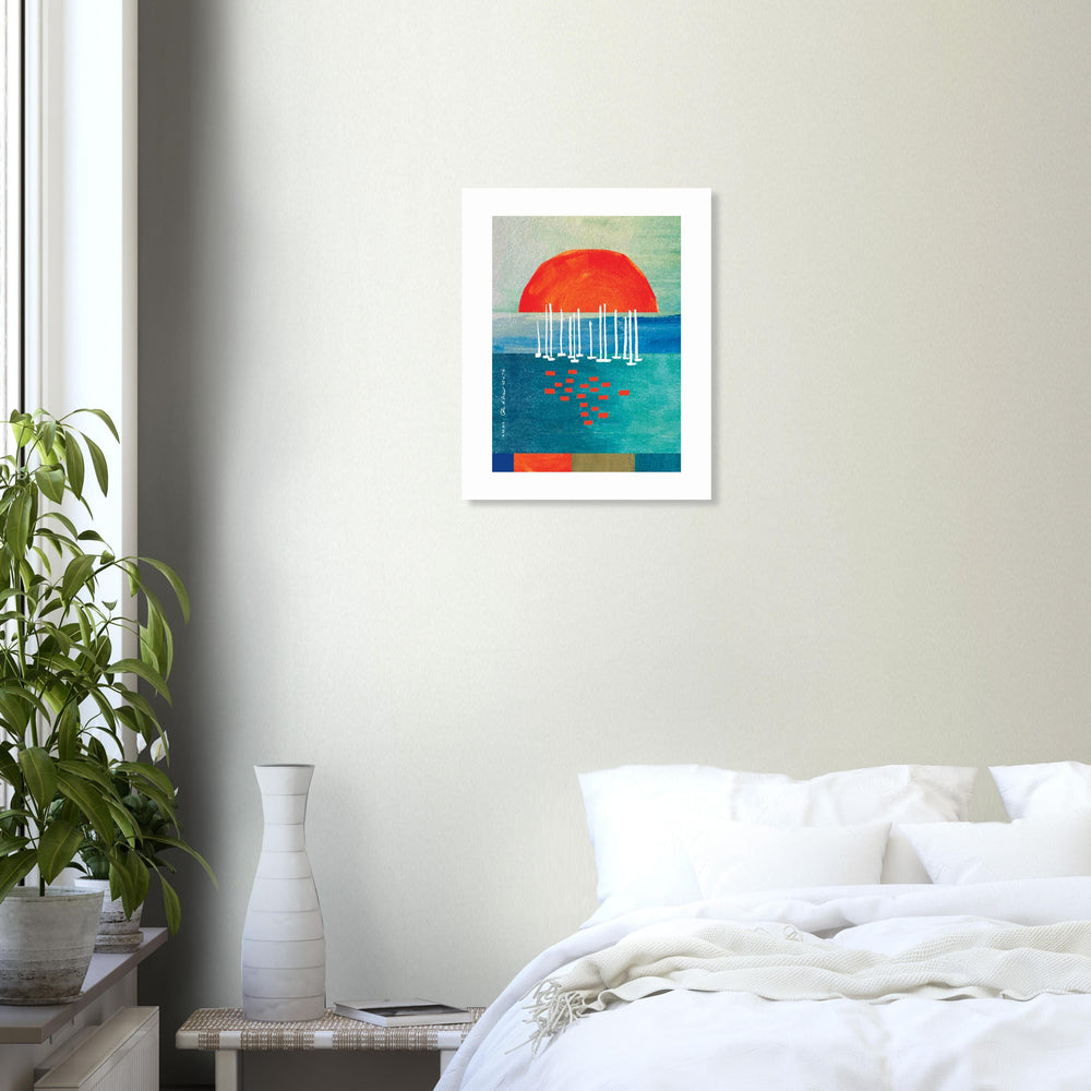 
                      
                        Orange Sunrise Over Blue Sea, Water Reflections And Sailboats: Poster Print
                      
                    