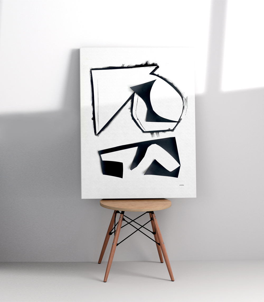 Nature Trails: Abstract Black and White Canvas Art With Organic Shapes