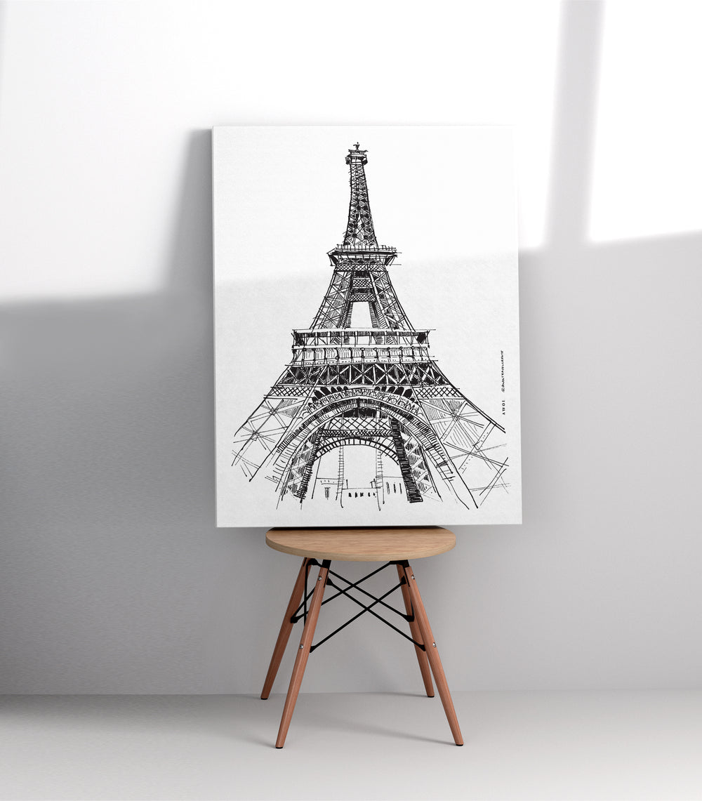 Black And White City Art Print, Paris Wall Art With Eiffel Tower: Canvas Art Print