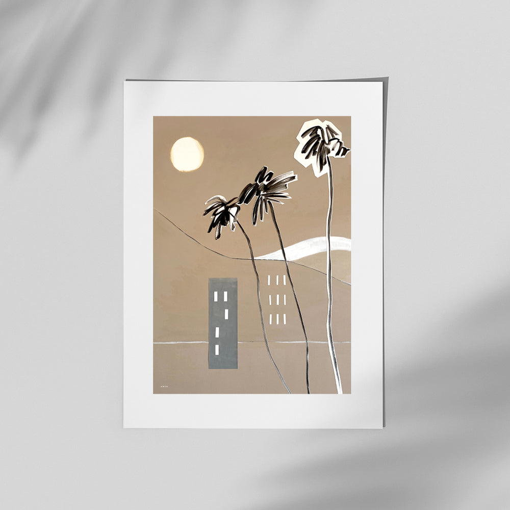 Swaying Palm Trees: Mixed Media Painting, Premium Matte Paper Poster