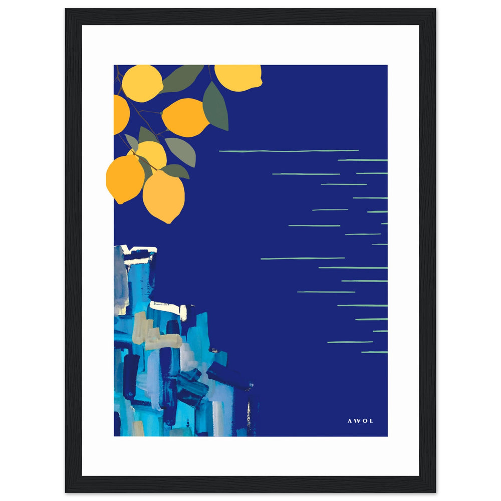 
                      
                        Mediterranean Blues: Landscape Art With Lemons By The Sea, Wooden Framed Art Print
                      
                    