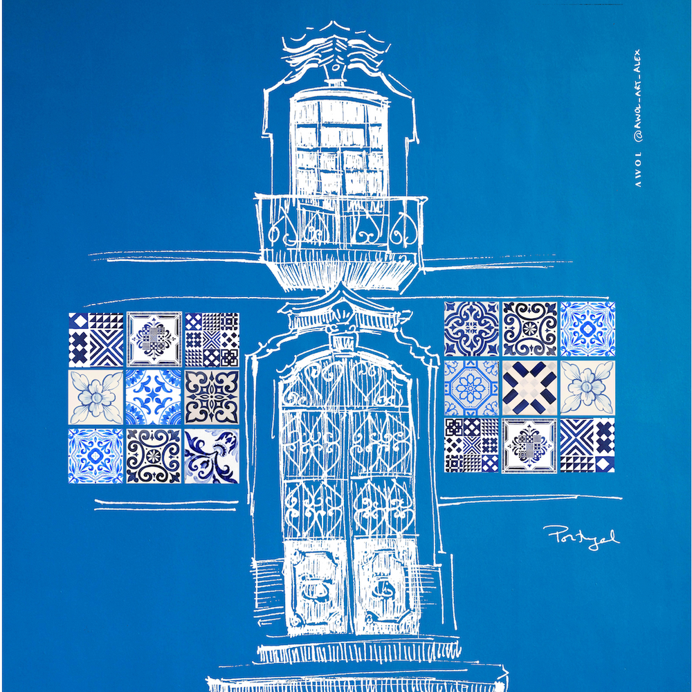 
                      
                        Portugal Blues: Doorway & Azulejos, Fine Art Poster
                      
                    