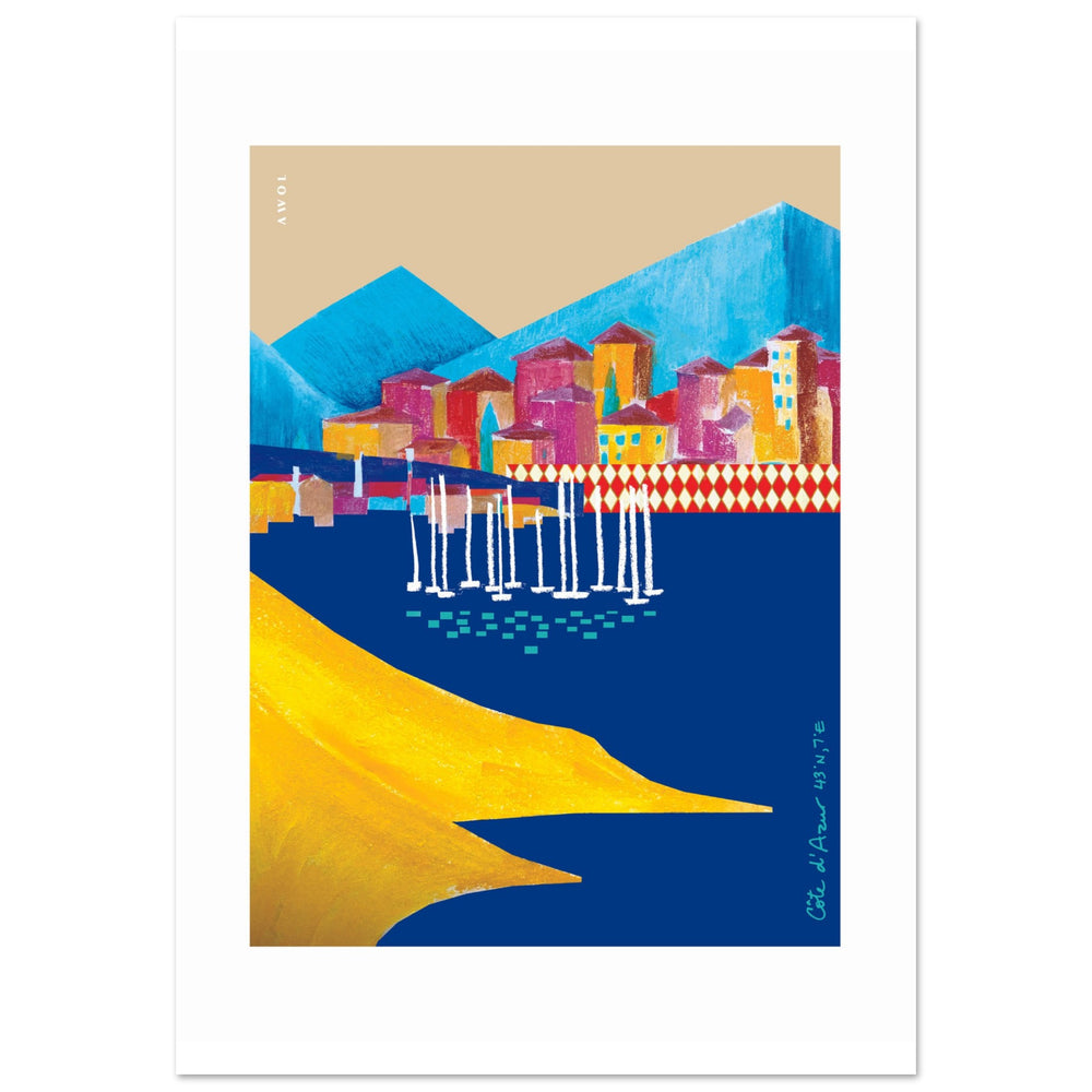 
                      
                        Colourful Seaside Landscape Art, Travel Poster Of The French Riviera: Aluminum Art Print
                      
                    