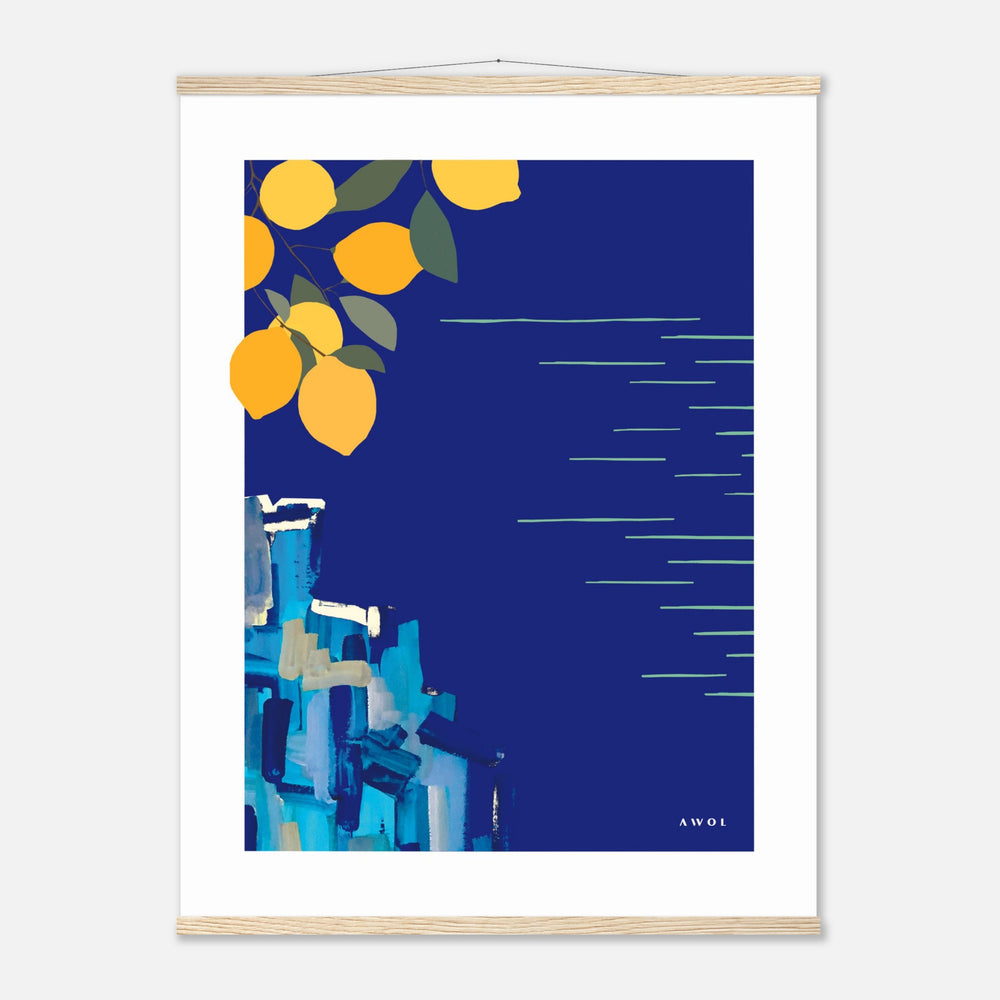 Mediterranean Seascape Art: Blue Seas And Lemons, Travel Poster with Hanger