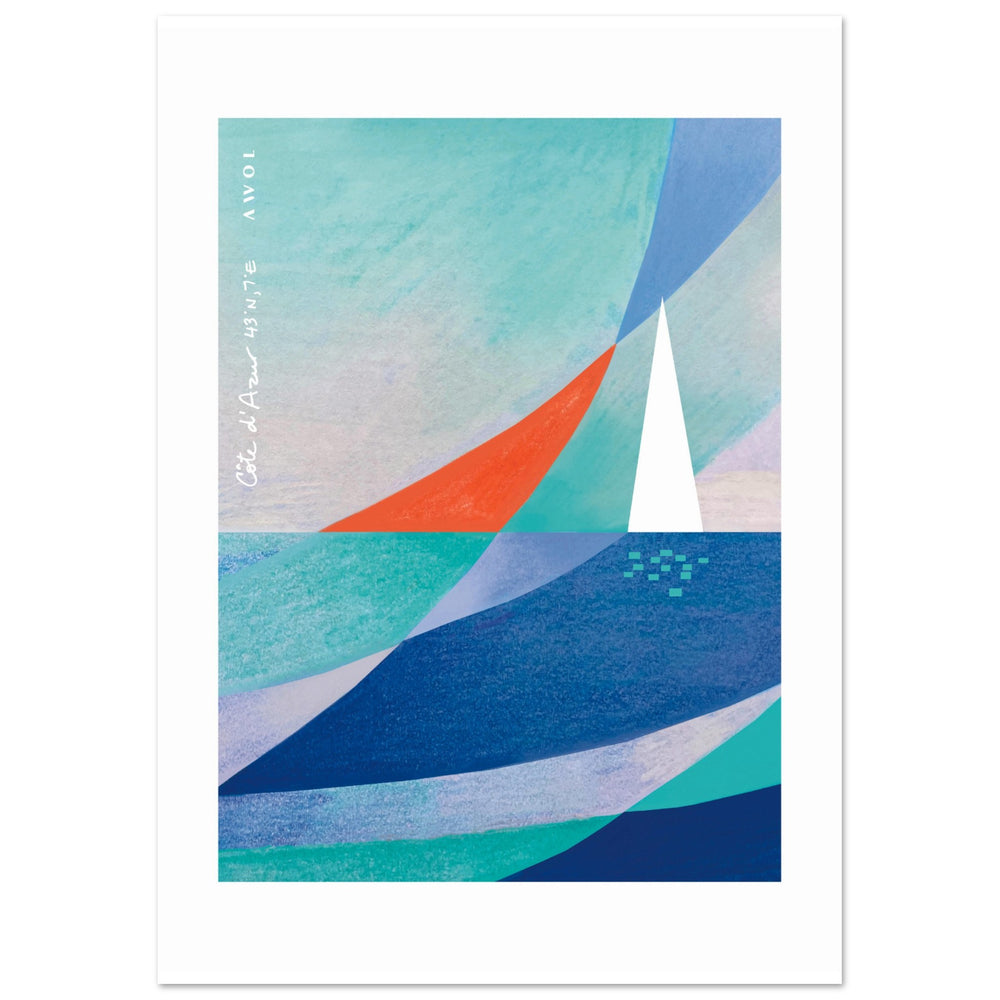 
                      
                        Blue Abstract Art With White Sailboat And Sunrise On the Mediterranean Sea: Poster Print
                      
                    