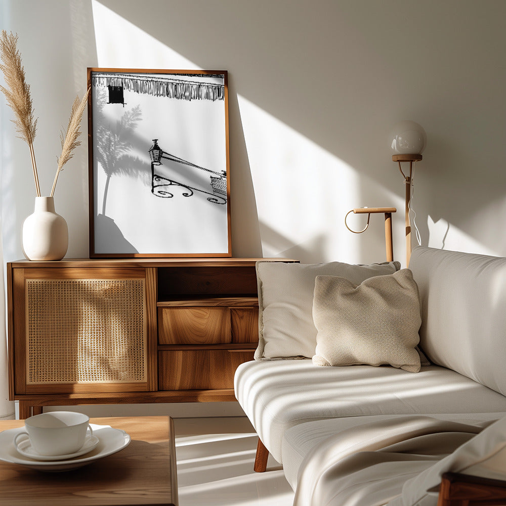 
                      
                        Siesta Shadows: Sunshine On Streetlamp In Spain: Fine Art Wooden Framed Poster
                      
                    