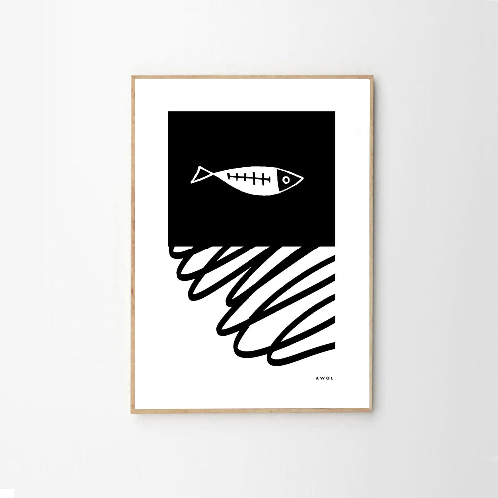 Minimalist Wall Decor, Scandinavian Wall Art With Fish: Framed Art Print