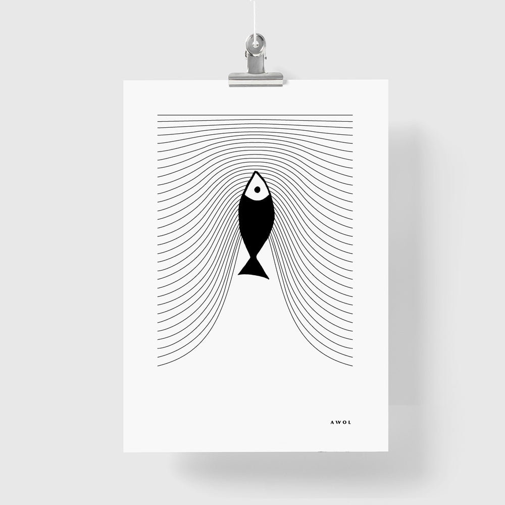 Minimalist Fish Art, Sardine Swimming In Abstract Sea: Scandinavian Poster Print