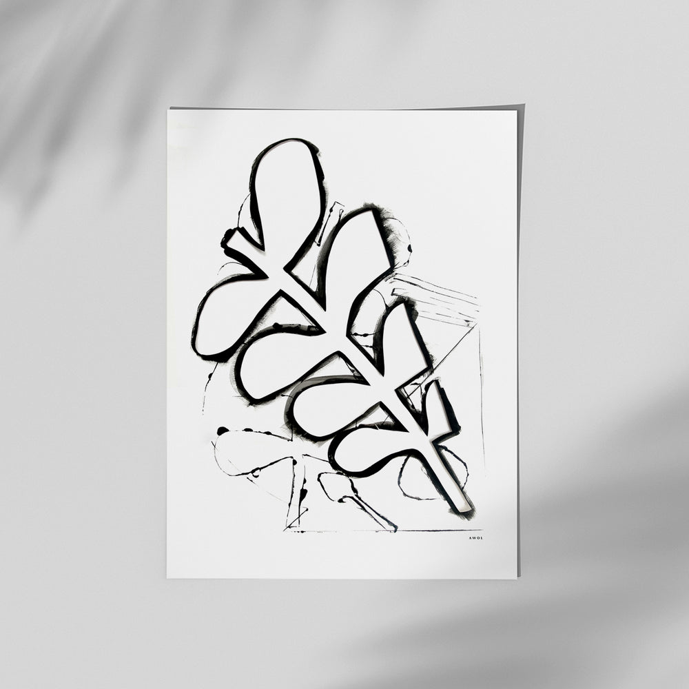 Abstract Botanical Art Print in Black and White: Matte Paper Poster