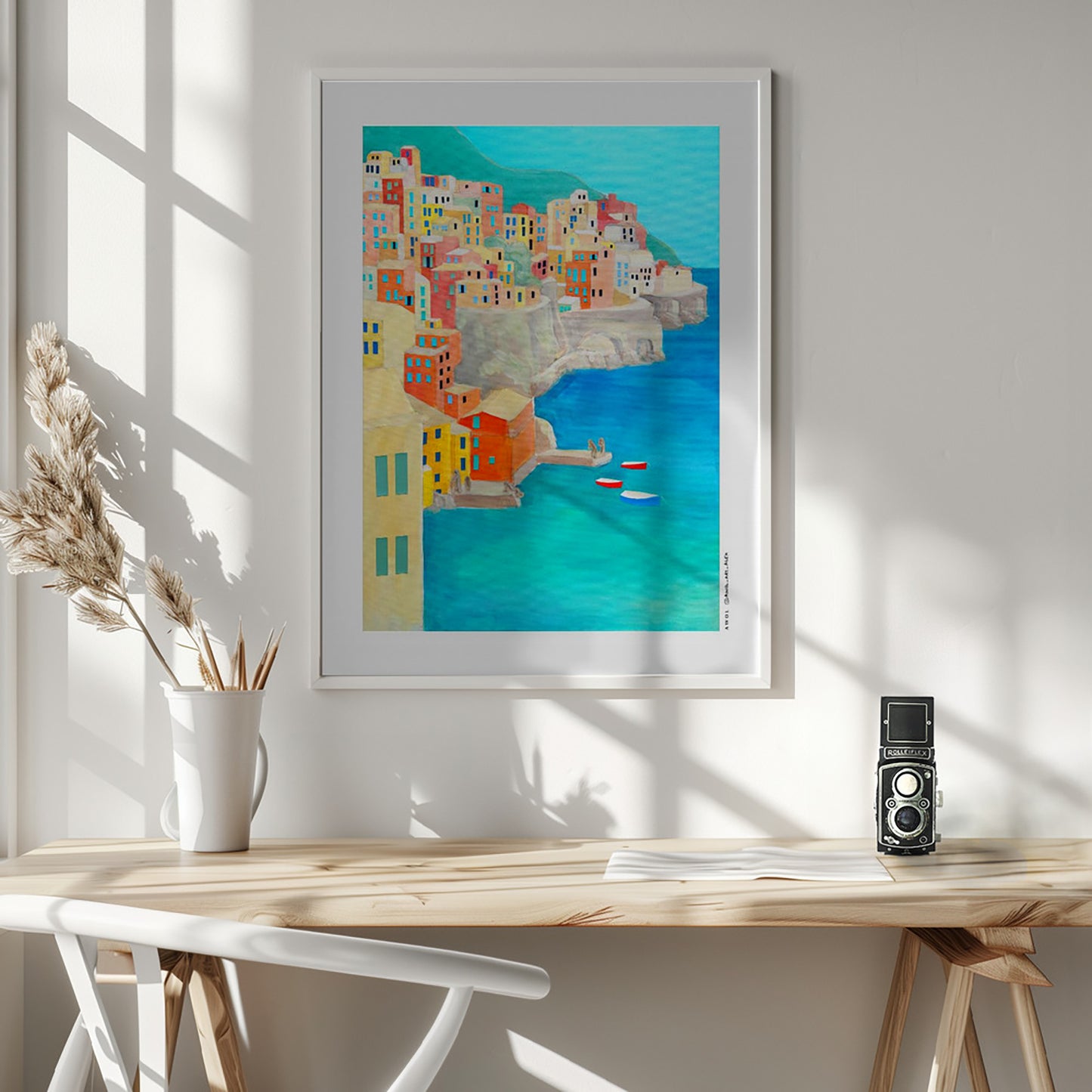 Amalfi Coast & Cinque Terre Summer Art – Colourful Italian Wooden Framed Poster