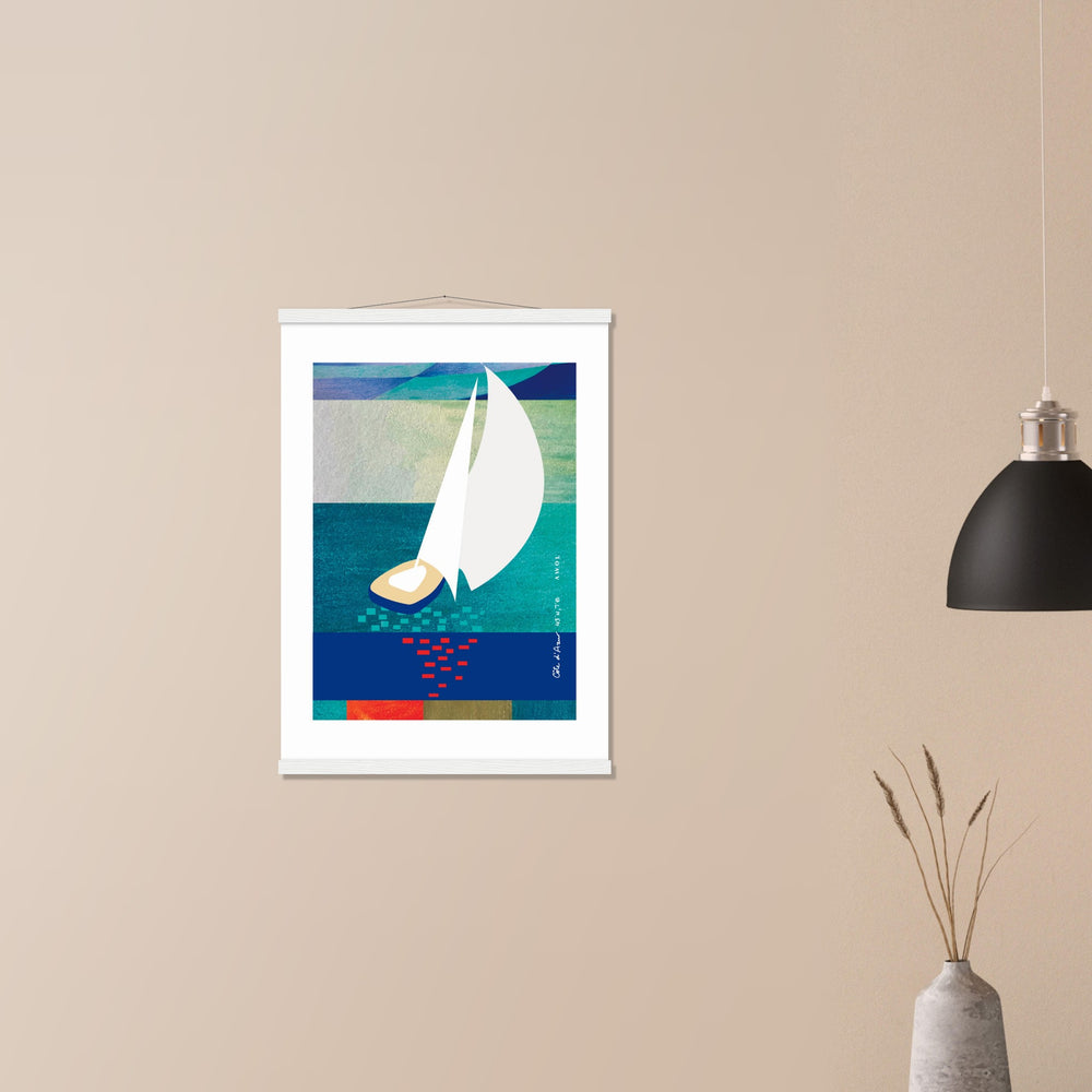 
                      
                        White Sailboat At Sunset On The Sea With Graphic Reflection: French Rivera Classic Matte Paper Poster with Hanger
                      
                    