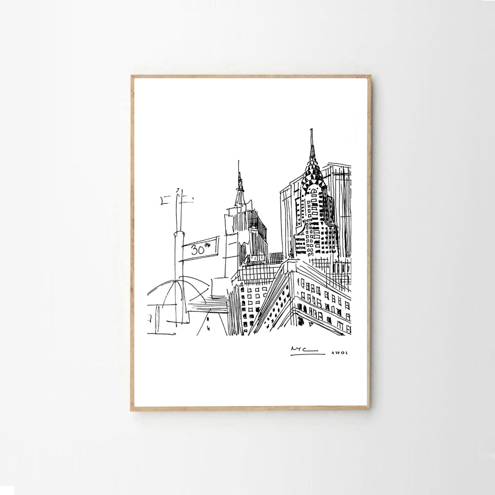 New York City Skyline Art, Iconic Skyscrapers: Framed Art Print