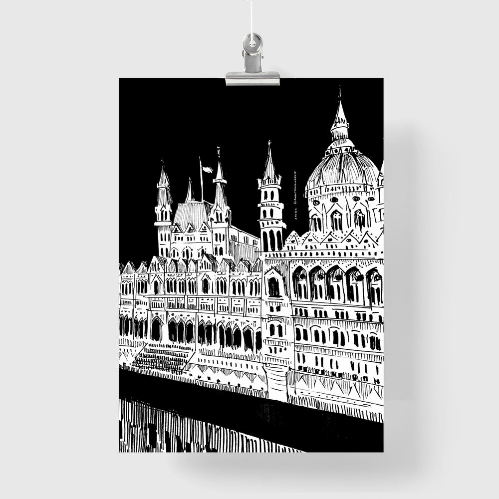 Budapest City Art Print, Castle On The Danube River: Travel Poster Print