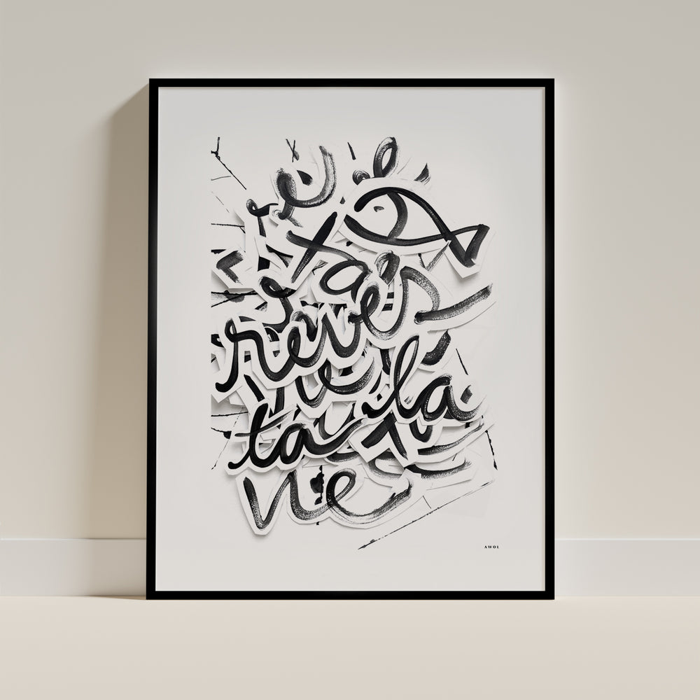 
                      
                        Fais De Ta Vie Un Rêve, Abstract Black And White Poster Art With Inspirational Written Message, Poster Print: Classic Matte Paper Poster
                      
                    