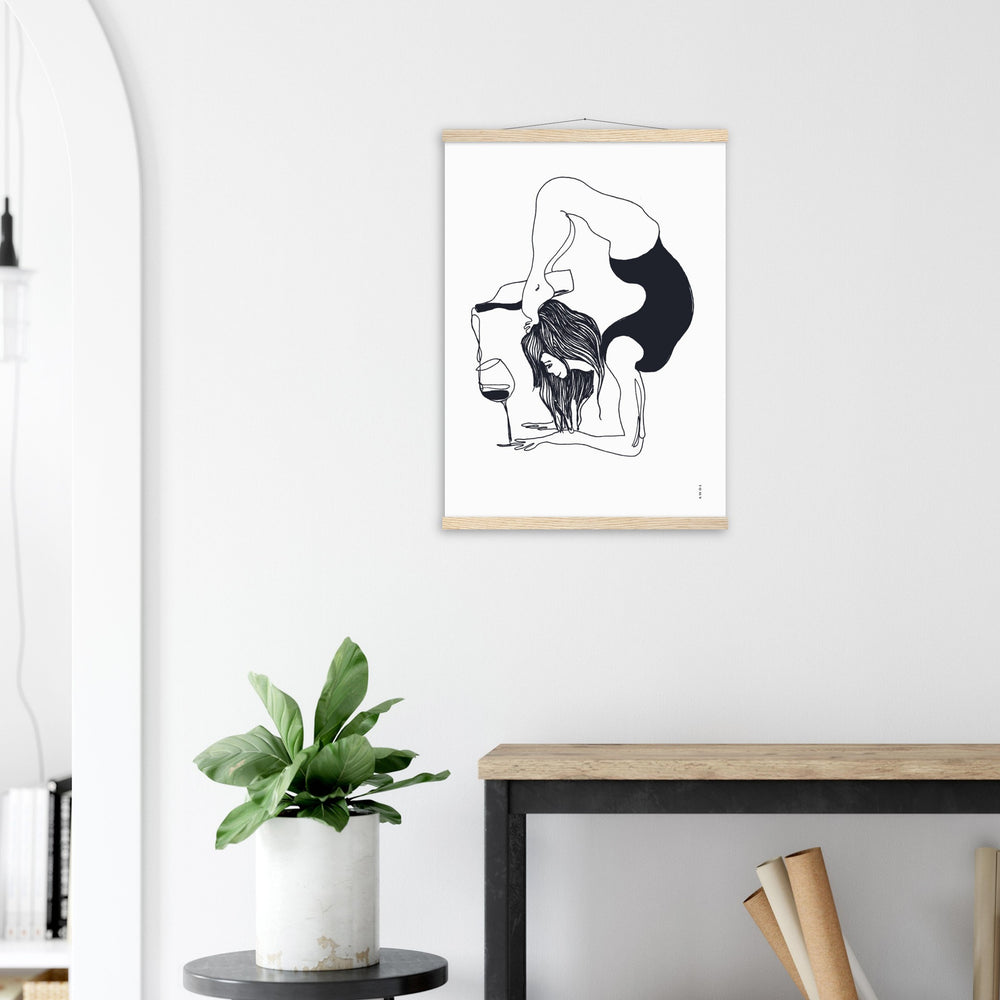 
                      
                        Funny Yoga Art With Wine And Woman In Yoga Pose, Poster with Hanger
                      
                    