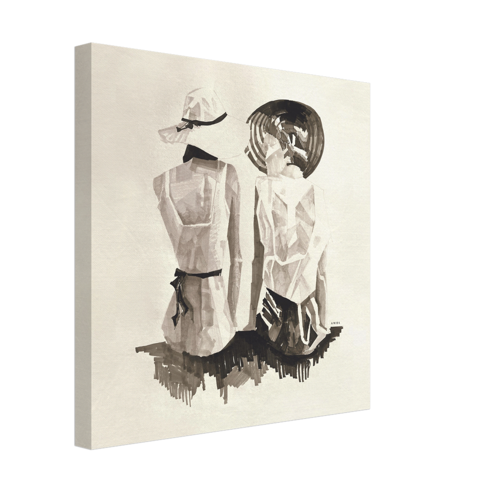 
                      
                        Mediterranean Elegance: Two Women In Hats On The Beach Looking At The Sea, Large Monochrome Canvas Art
                      
                    