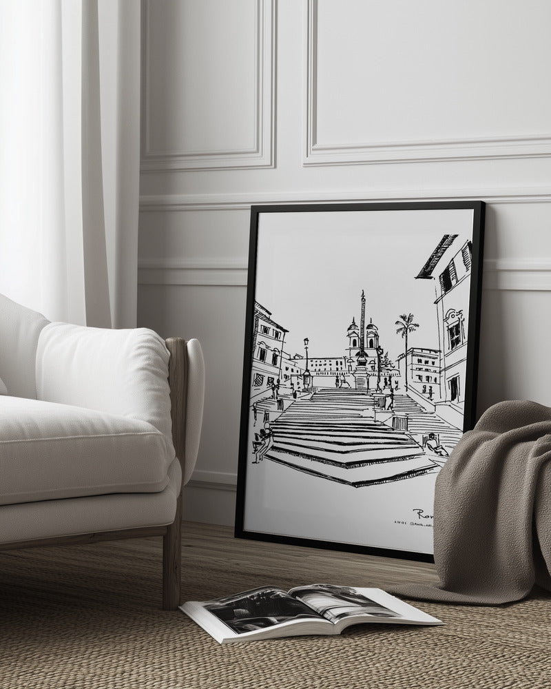 
                      
                        Rome Spanish Steps – Hand-Drawn Wall Art Print | Wooden Framed Fine Art Poster | Minimalist Italy Travel Decor
                      
                    