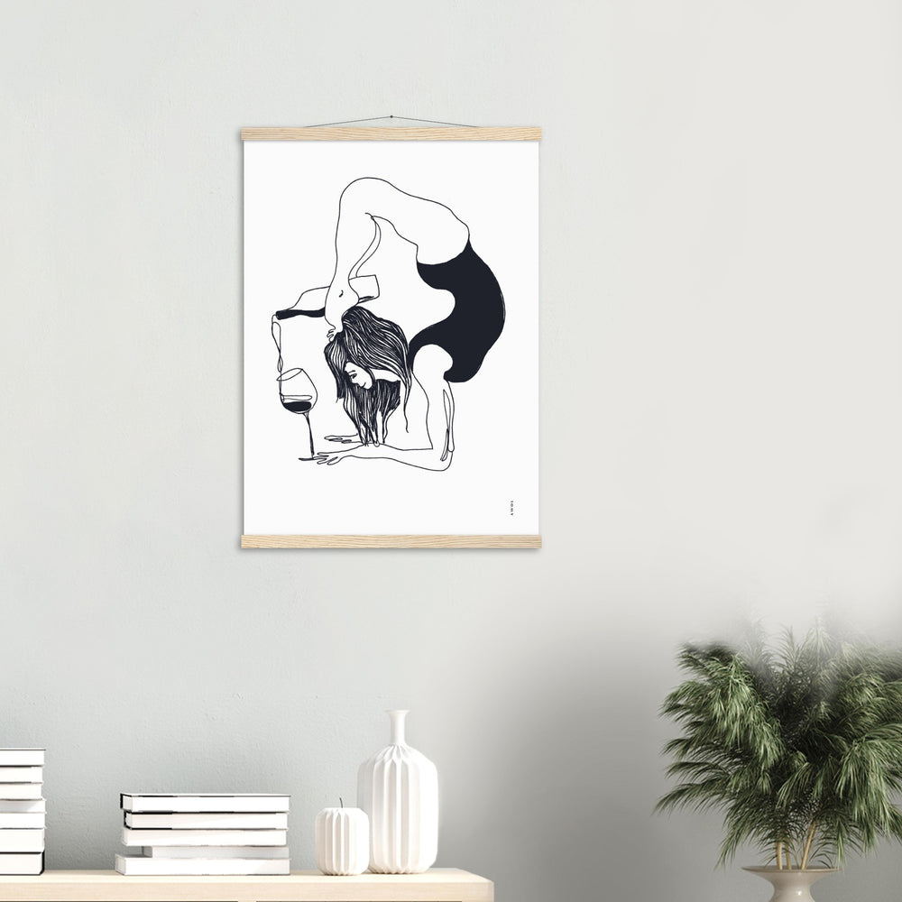 
                      
                        Funny Yoga Art With Wine And Woman In Yoga Pose, Poster with Hanger
                      
                    