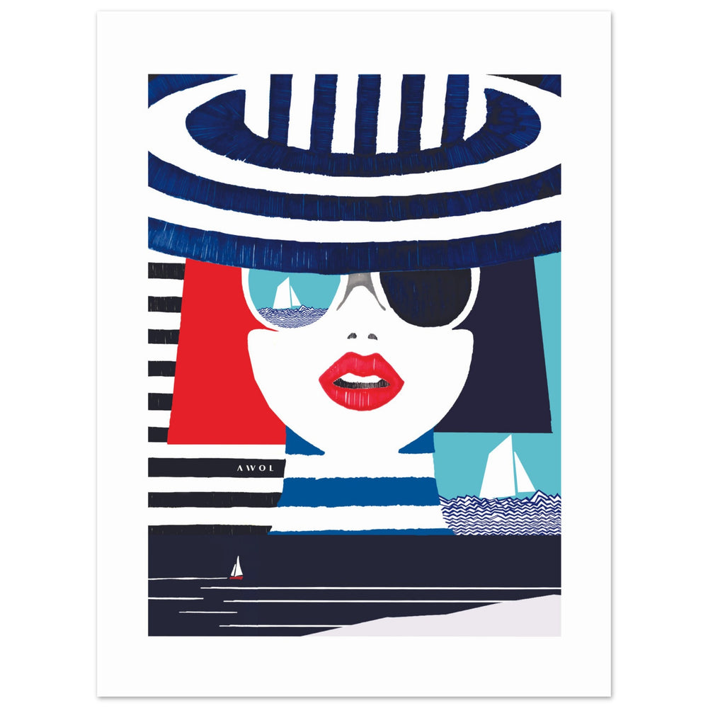 
                      
                        Graphic Portrait Of A Woman On The Riviera, Beach Wall Art: Travel Poster Print
                      
                    