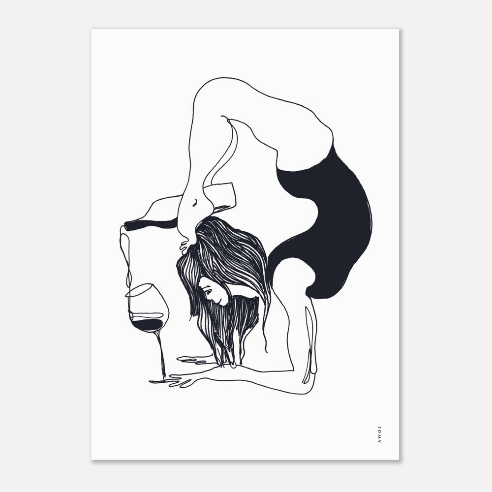 Yoga Balance Pose With Wine: Modern Monochrome Lessons From India, Aluminum Art Print