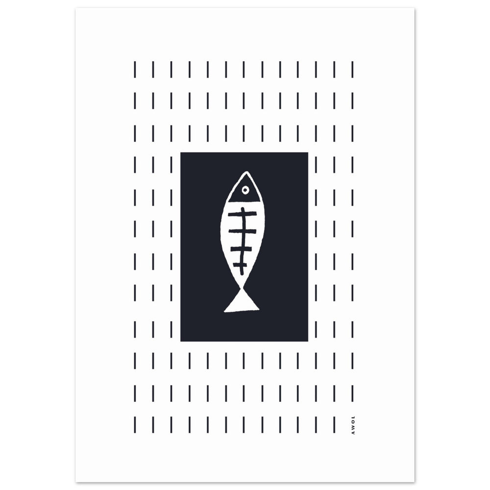 
                      
                        Minimalist Fish Art With Abstract Rain Pattern: Wall Poster Print
                      
                    