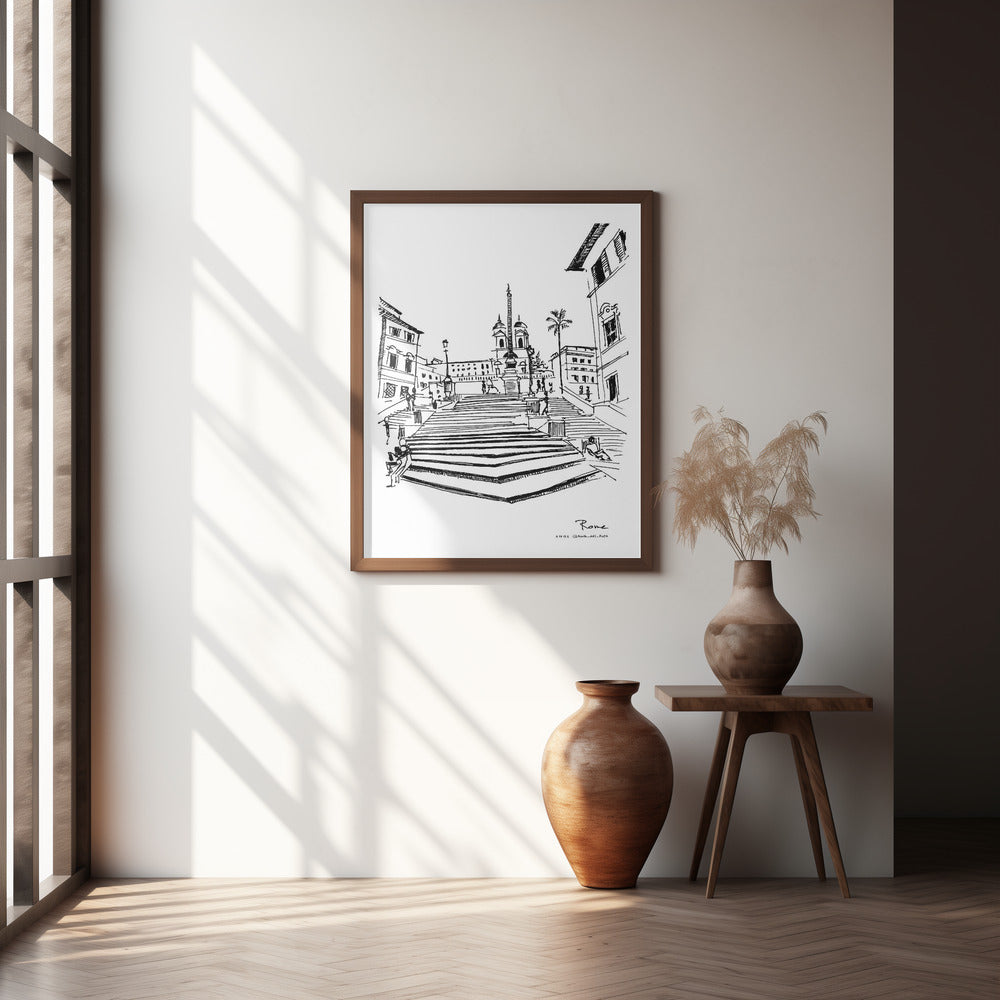 
                      
                        Rome Spanish Steps – Hand-Drawn Wall Art Print | Wooden Framed Fine Art Poster | Minimalist Italy Travel Decor
                      
                    
