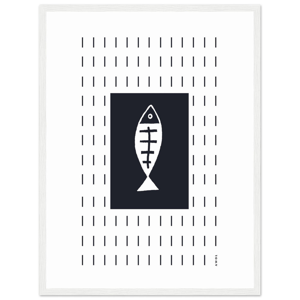 
                      
                        Minimalist Fish Art Abstraction In Rain Pattern, Black and White Framed Art Print
                      
                    