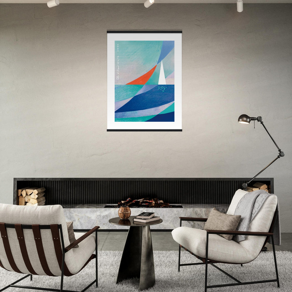 
                      
                        Abstract Art With Sailboat On The Mediterranean Sea: Poster with Hanger
                      
                    