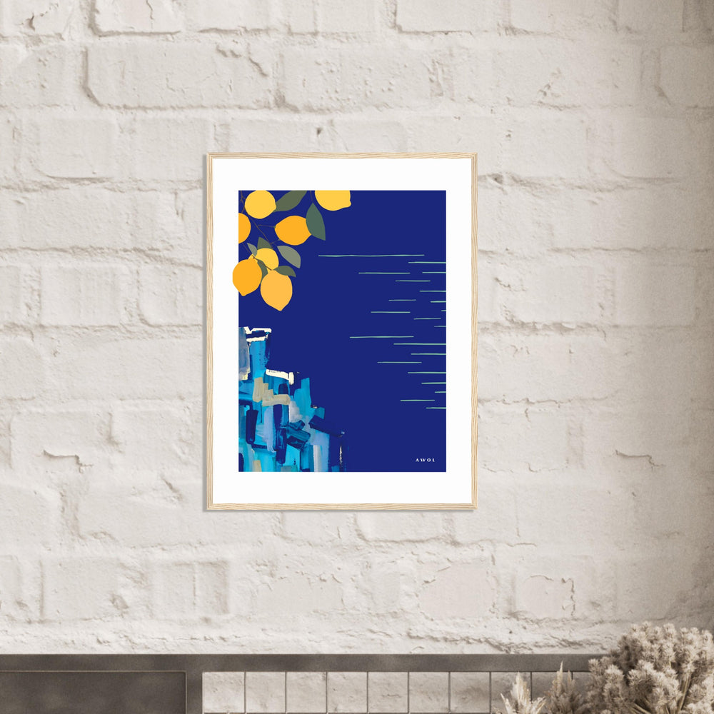 
                      
                        Mediterranean Blues: Landscape Art With Lemons By The Sea, Wooden Framed Art Print
                      
                    