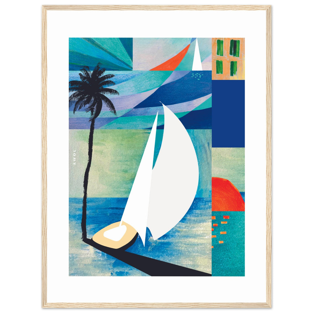 
                      
                        Sunrise, Sailboat And Palm Tree Beach, Sea Art : Framed Art Print
                      
                    