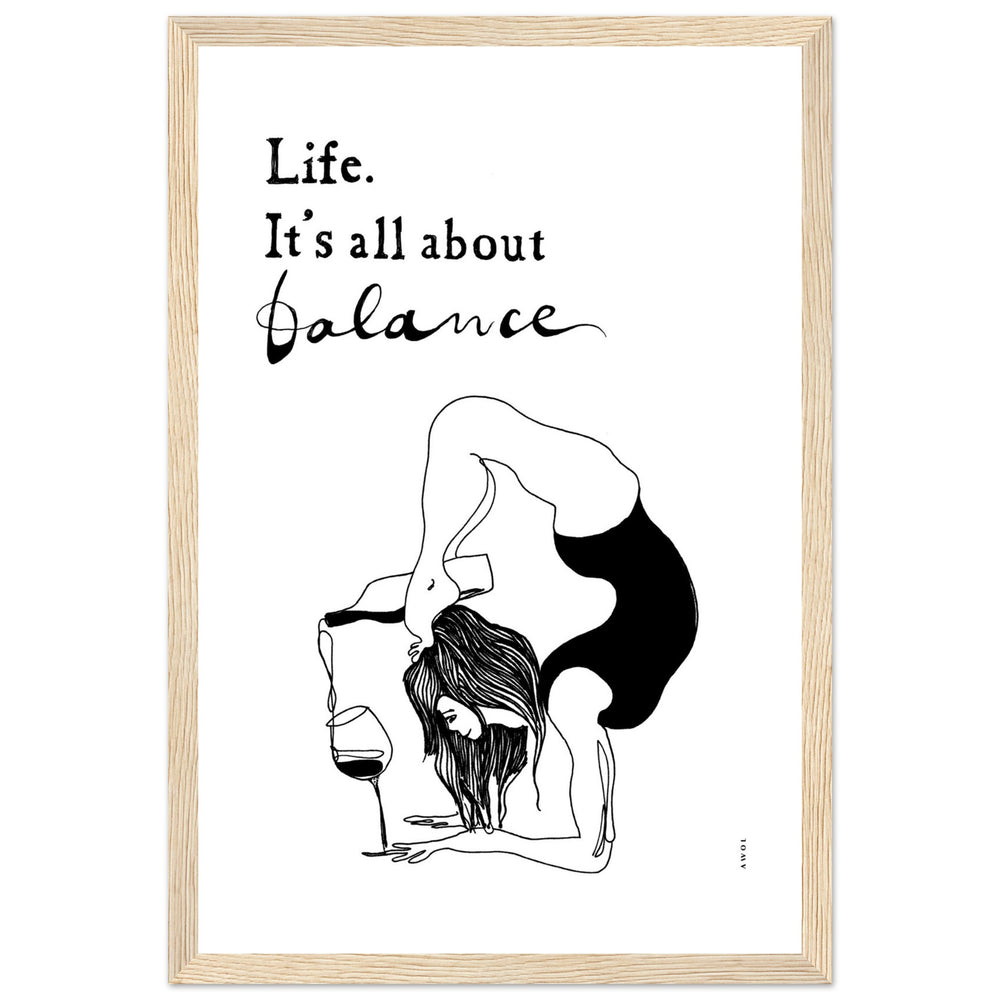 
                      
                        Yoga Art Print With Yoga Pose, Wine And Balance: Framed Art Print
                      
                    