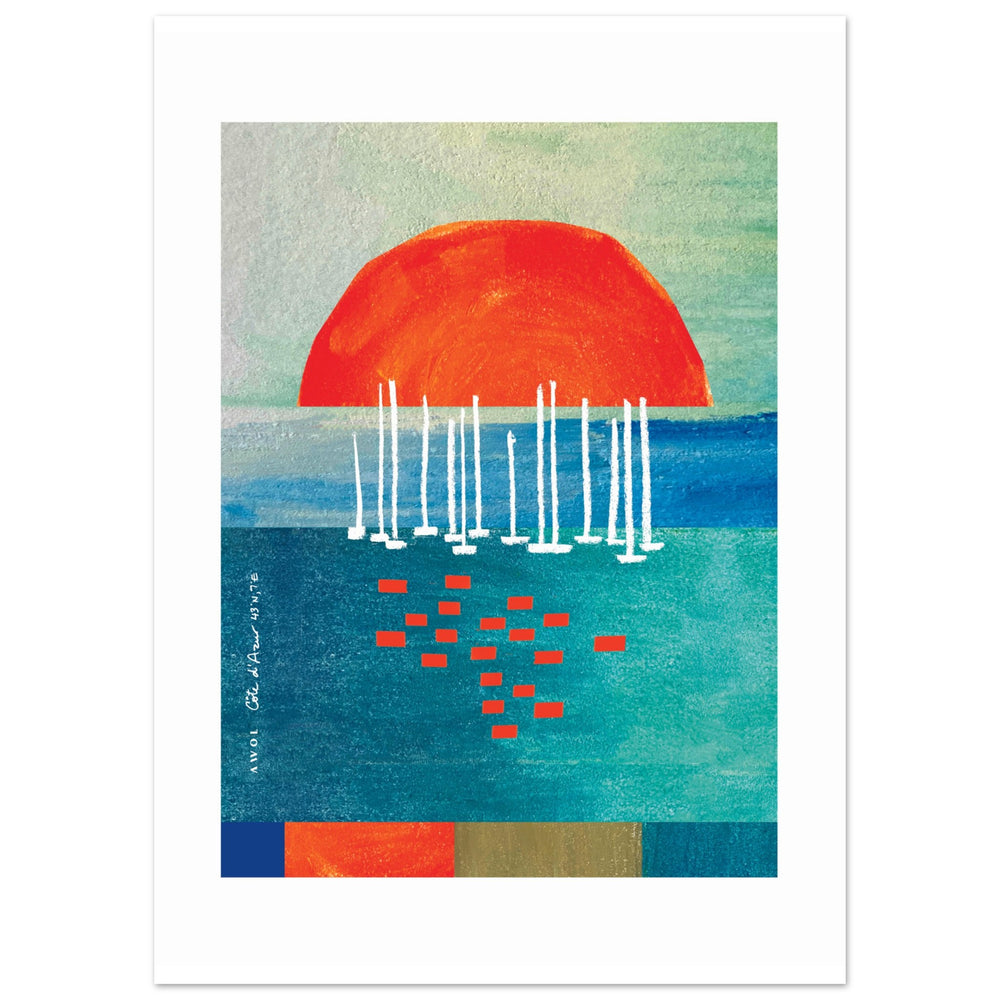 
                      
                        Orange Sunrise Over Blue Sea, Water Reflections And Sailboats: Poster Print
                      
                    